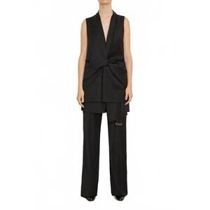 NEW BRANDON MAXWELL savie plunging v- neck top in black